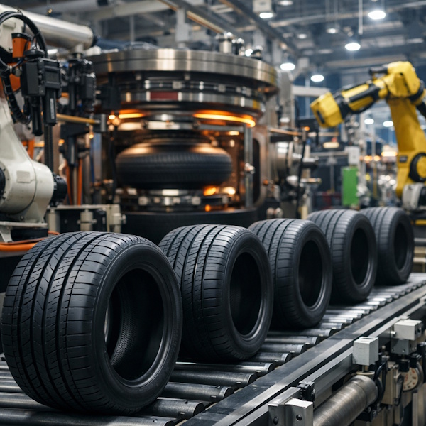 moderne produksjon av bildekk i fabrikk