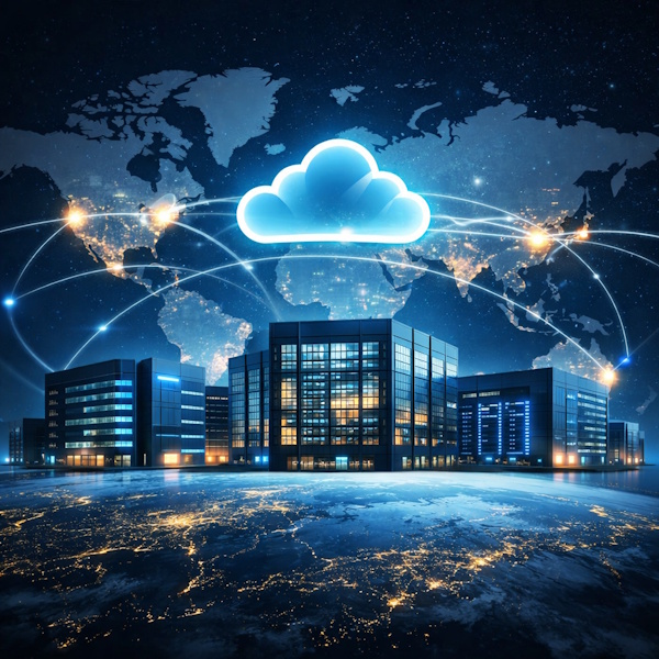 Illustrasjon av globale datasentre som lagrer Microsoft 365-data
