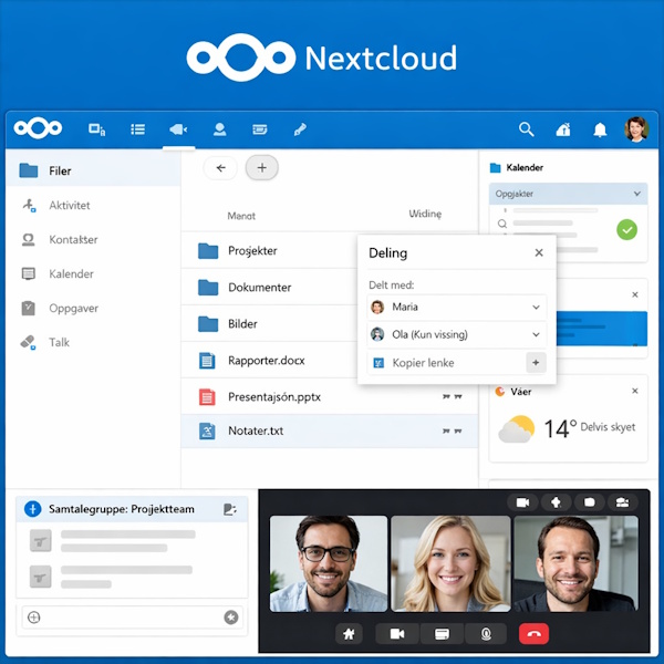 Nextcloud grensesnitt for privat skylagring og fildeling for bedrifter