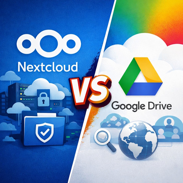 Illustrasjon som viser forskjellen mellom Nextcloud og Google Drive