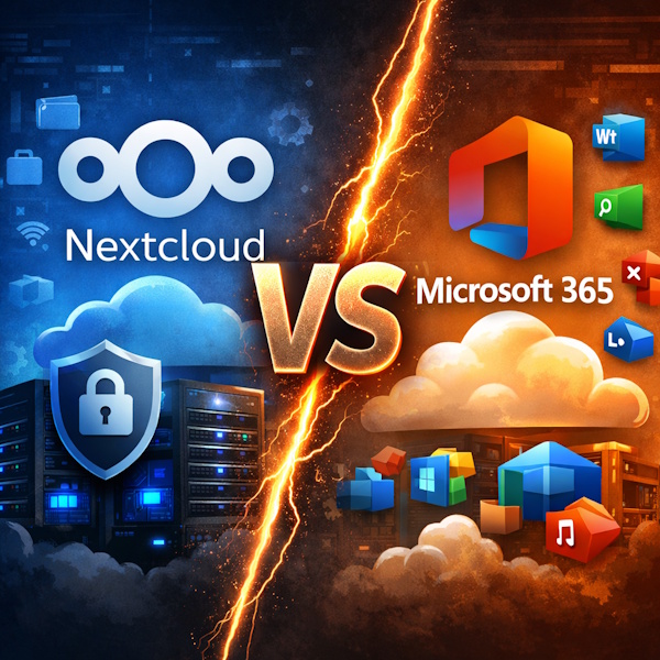 illustrasjon som viser forskjellen mellom Nextcloud og Microsoft 365 og kontroll over data