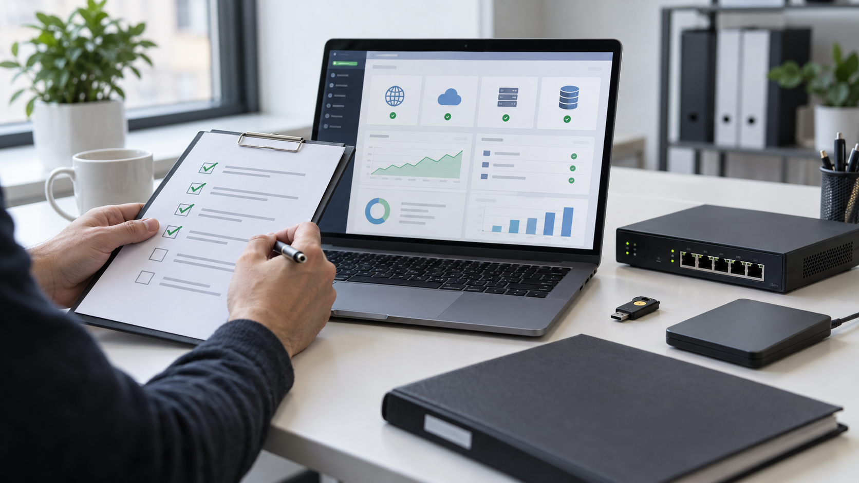 En person kontrollerer administrativ tilgang til domene, skytjenester, nettverk og backup